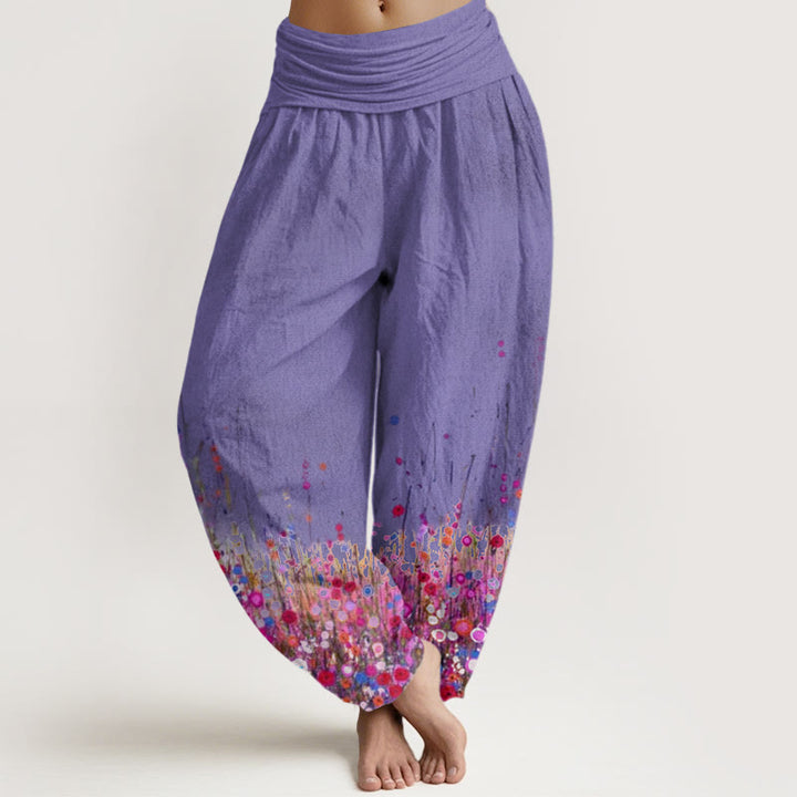 Pantaloni harem da donna con elastico in vita, in cotone, casual, con motivo di fiori selvatici colorati, motivo Buddha Stones - Orchidea scura - US22, UK/AU26, EU54 (6XL) - image 4