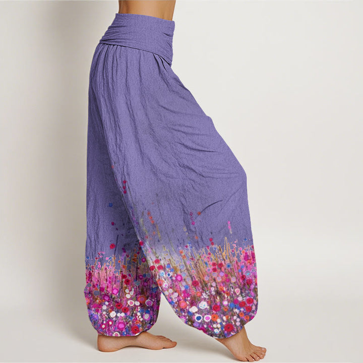 Pantaloni harem da donna con elastico in vita, modello Buddha Stones, casual, colorati, con motivo di campo di fiori selvatici - image 7