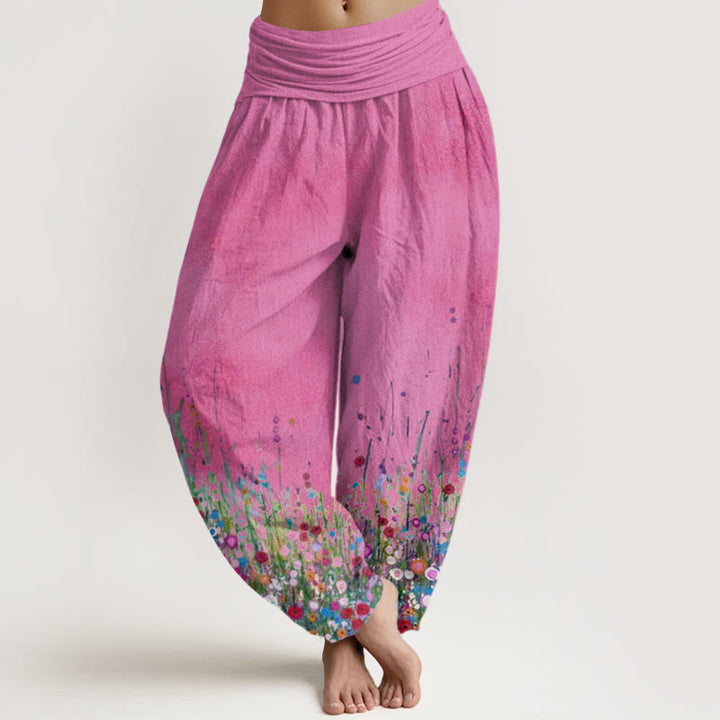 Pantaloni harem da donna con elastico in vita, modello Buddha Stones, casual, colorati, con motivo di campo di fiori selvatici - Rosa intenso - US22, UK/AU26, EU54 (6XL) - image 8