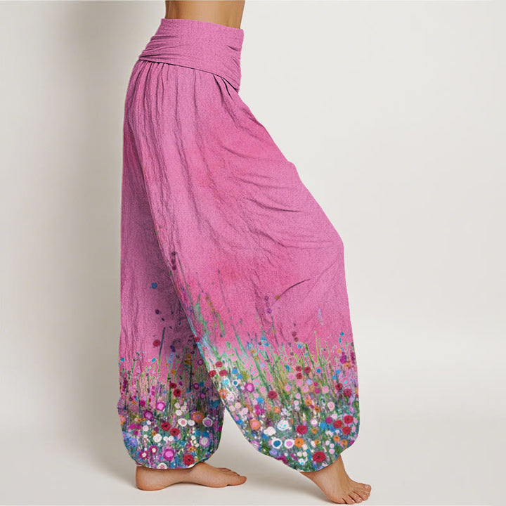 Pantaloni harem da donna con elastico in vita, modello Buddha Stones, casual, colorati, con motivo di campo di fiori selvatici - image 10