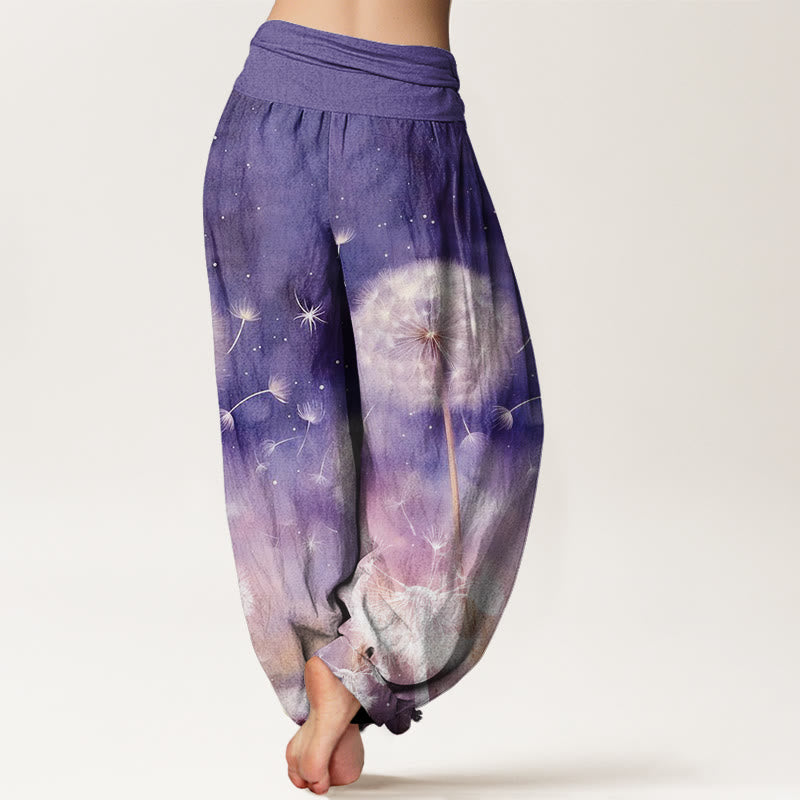 Pantaloni harem da donna con elastico in vita, in cotone, casual, con motivo a tarassaco, motivo Buddha Stones - image 1