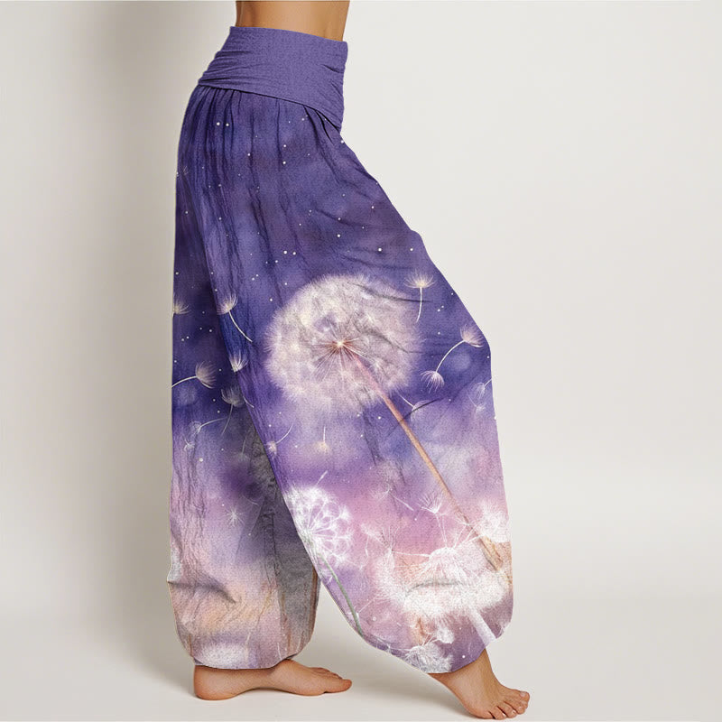 Pantaloni harem da donna con elastico in vita, in cotone, casual, con motivo a tarassaco, motivo Buddha Stones - image 2