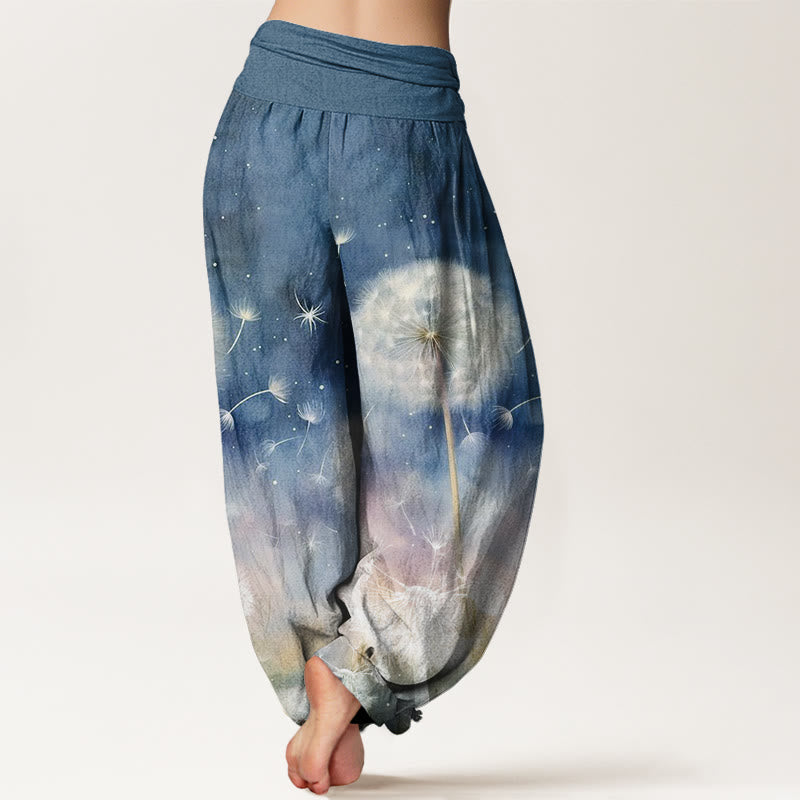 Pantaloni harem da donna con elastico in vita e motivo a tarassaco, stile casual, motivo Buddha Stones - image 6