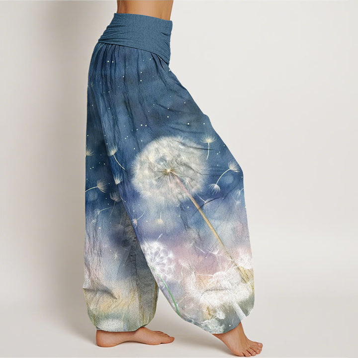 Pantaloni harem da donna con elastico in vita e motivo a tarassaco, stile casual, motivo Buddha Stones - image 7