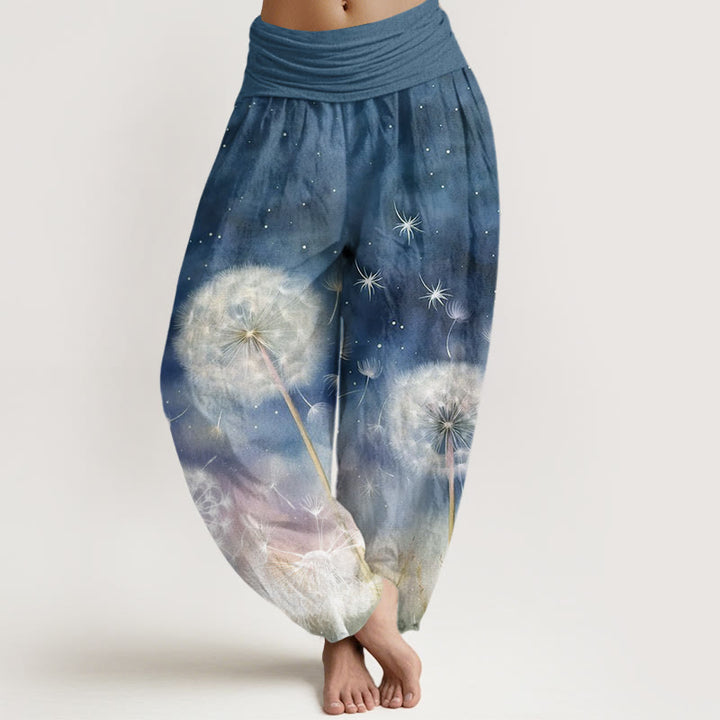 Pantaloni harem da donna con elastico in vita, in cotone, casual, con motivo a tarassaco, motivo Buddha Stones - SteelBlue - US22, UK/AU26, EU54 (6XL) - image 4