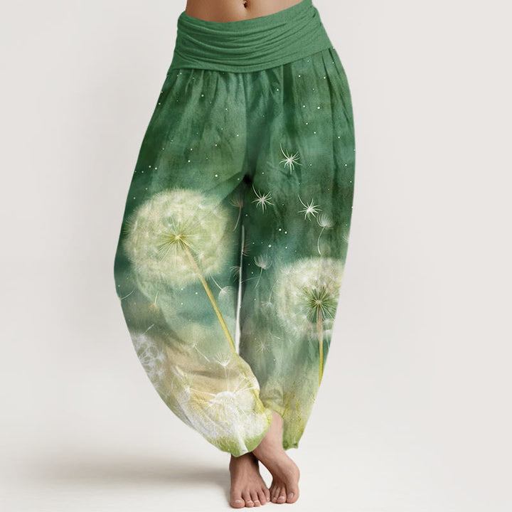 Pantaloni harem da donna con elastico in vita, in cotone, casual, con motivo a tarassaco, motivo Buddha Stones - Verde studentesco - US22, UK/AU26, EU54 (6XL) - image 7