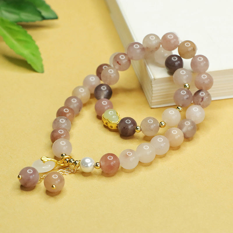 Braccialetto portafortuna con fibbia della pace a doppio strato in giada dorata e seta naturale di Buddha Stones