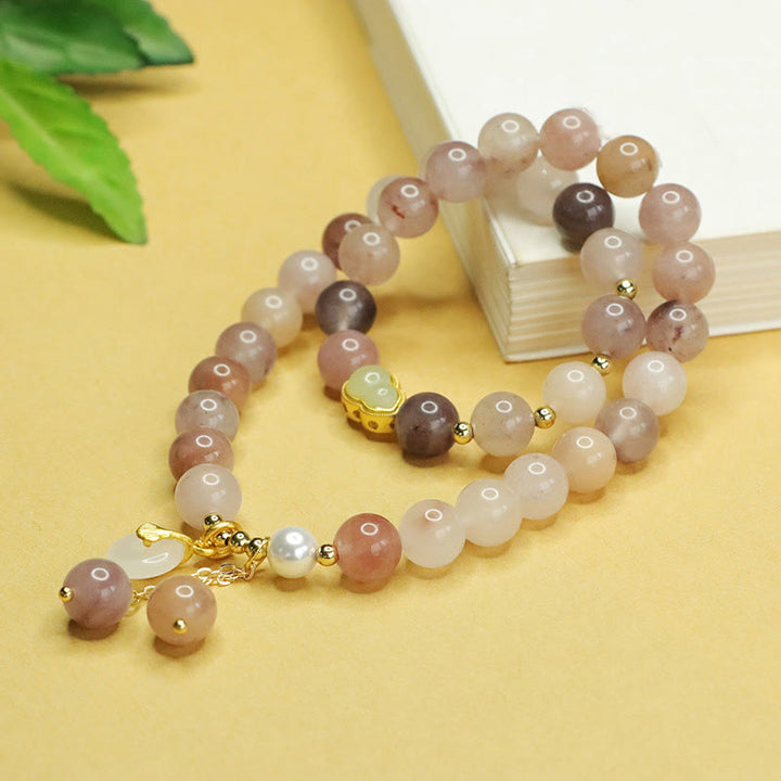 Braccialetto portafortuna con fibbia della pace a doppio strato in giada dorata e seta naturale di Buddha Stones