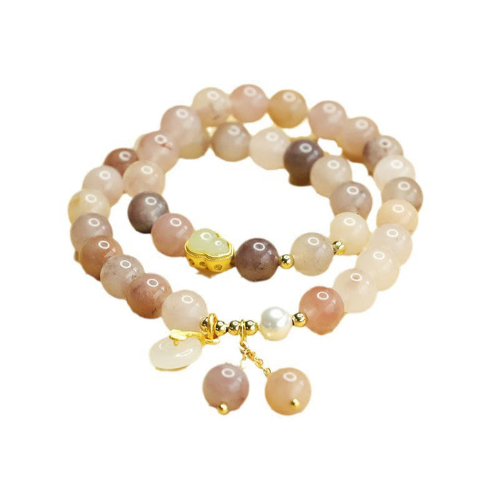 Braccialetto portafortuna con fibbia della pace a doppio strato in giada dorata e seta naturale di Buddha Stones