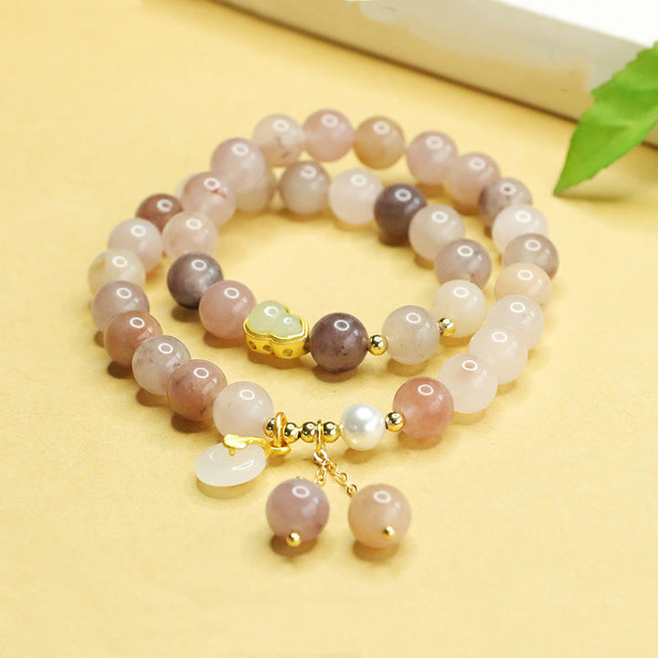 Braccialetto portafortuna con fibbia della pace a doppio strato in giada dorata e seta naturale di Buddha Stones