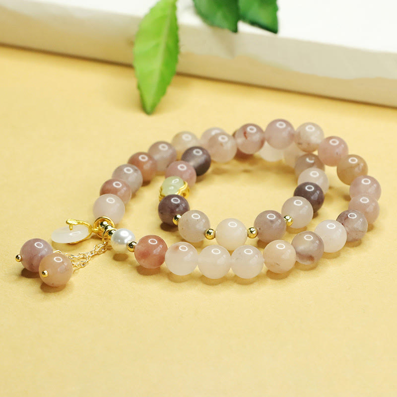 Braccialetto portafortuna con fibbia della pace a doppio strato in giada dorata e seta naturale di Buddha Stones