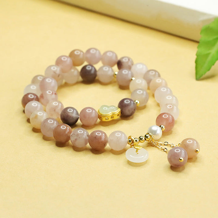 Braccialetto portafortuna con fibbia della pace a doppio strato in giada dorata e seta naturale di Buddha Stones