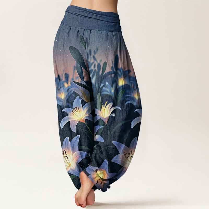 Pantaloni harem da donna con elastico in vita e motivo a giglio casual Buddha Stones - image 2