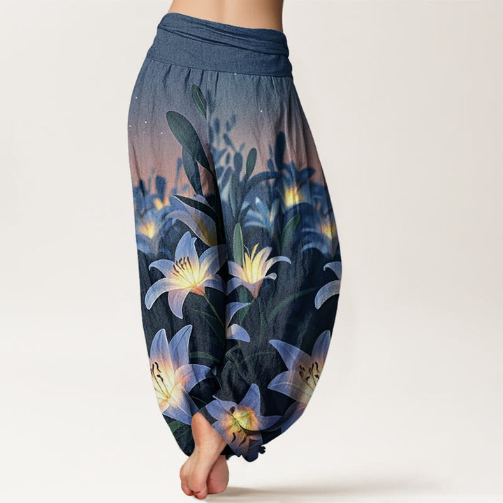 Pantaloni harem da donna con elastico in vita e motivo a giglio casual Buddha Stones - image 2