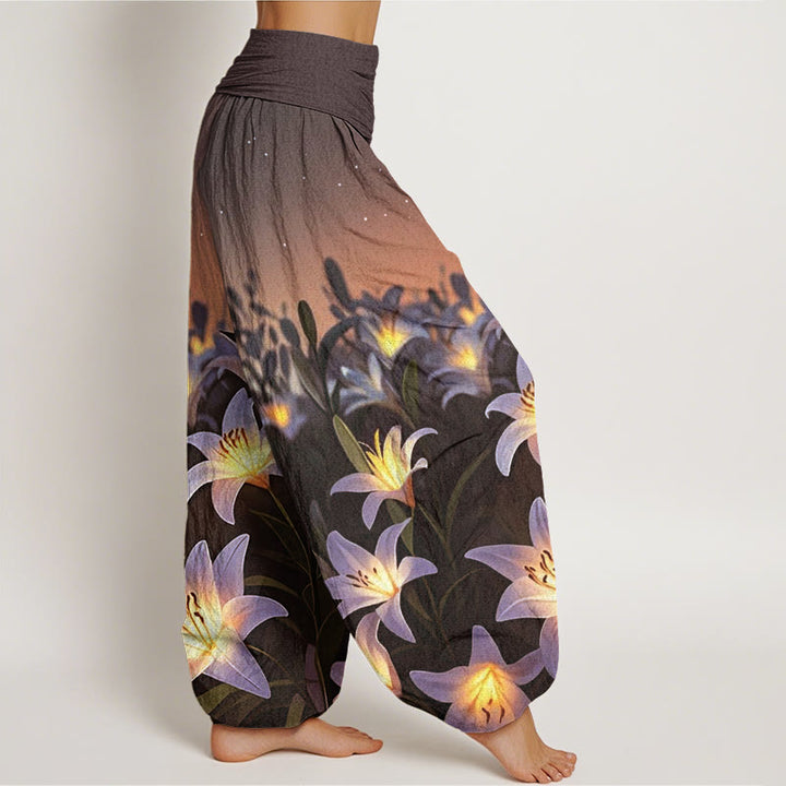 Pantaloni harem da donna con elastico in vita e motivo a giglio casual Buddha Stones - image 7