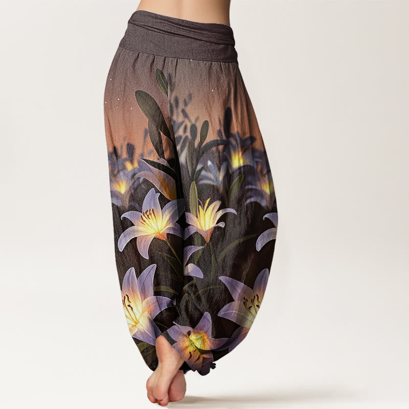 Pantaloni harem da donna con elastico in vita e motivo a giglio casual Buddha Stones - image 6