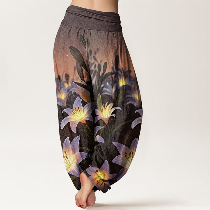 Pantaloni harem da donna con elastico in vita e motivo a giglio casual Buddha Stones - image 6