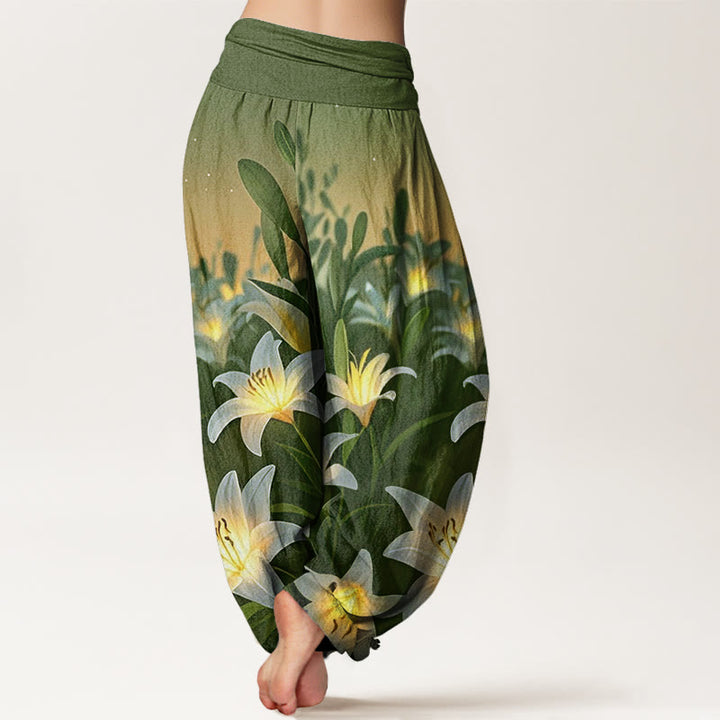 Pantaloni harem da donna con elastico in vita e motivo a giglio casual Buddha Stones - image 9