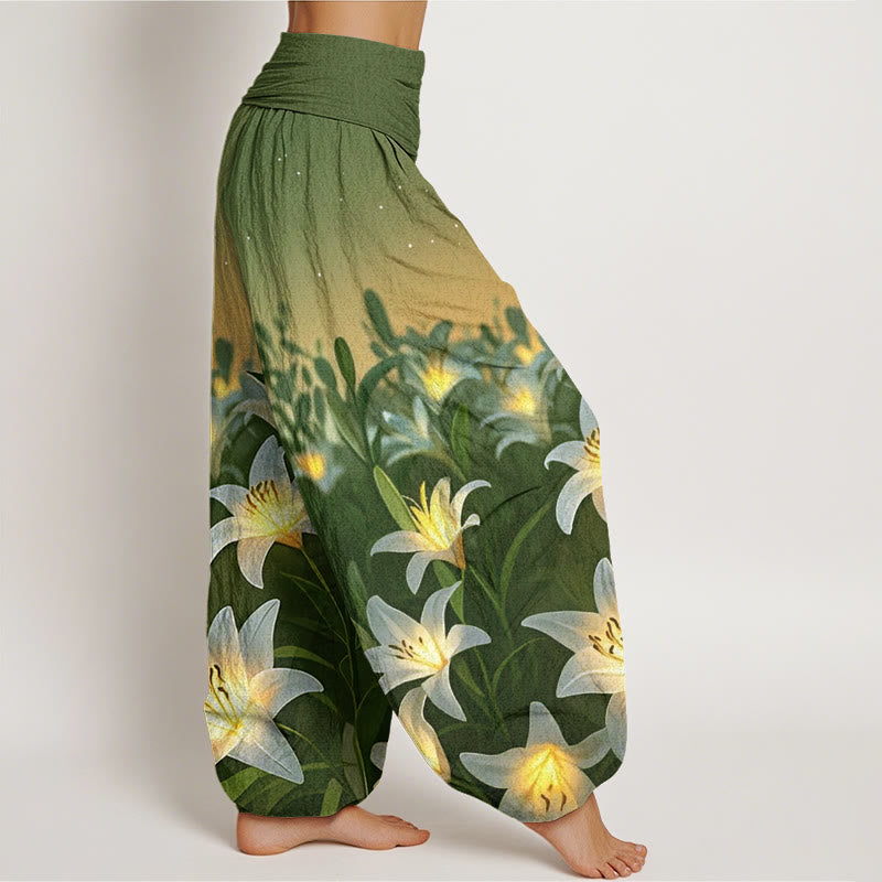 Pantaloni harem da donna con elastico in vita e motivo a giglio casual Buddha Stones - image 10