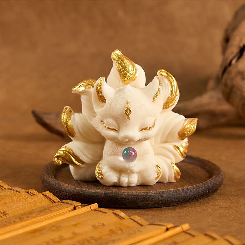 Buddha Stones, piccola volpe a nove code, supporto per frutta in avorio intagliato, decorazione per la casa - Volpe d'oro frutto d'avorio 7,5*5,5 cm - image 0