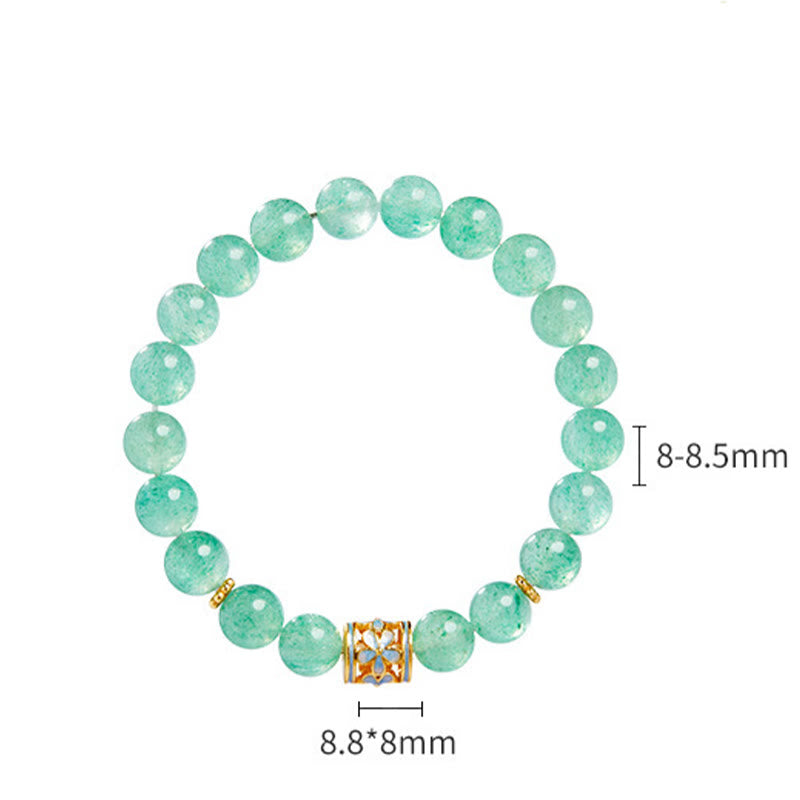 Bracciale Buddha Stones in argento sterling 925 con quarzo fragola verde e fiore calmo