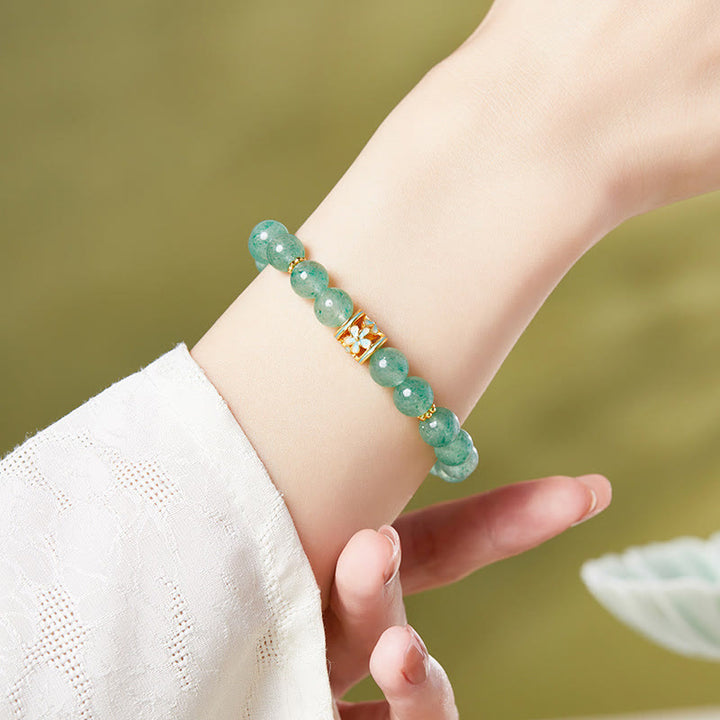 Bracciale Buddha Stones in argento sterling 925 con quarzo fragola verde e fiore calmo - image 3