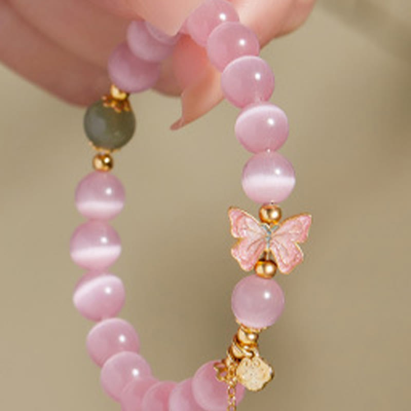 Bracciale della pace con ciondolo a forma di farfalla con occhio di gatto in argento sterling 925, giada Hetian e Buddha Stones