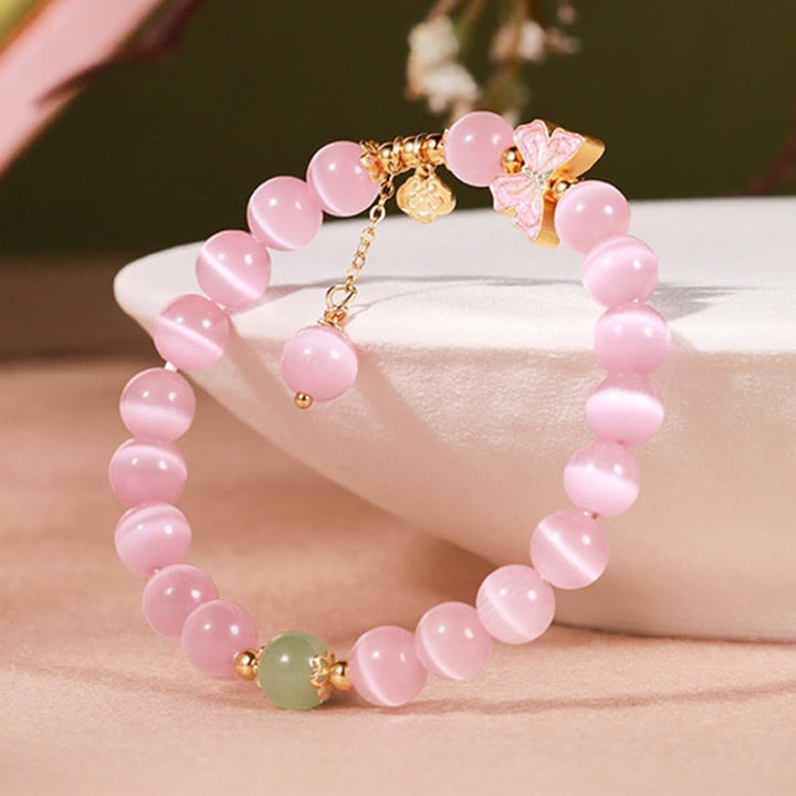 Bracciale della pace con ciondolo a forma di farfalla con occhio di gatto in argento sterling 925, giada Hetian e Buddha Stones