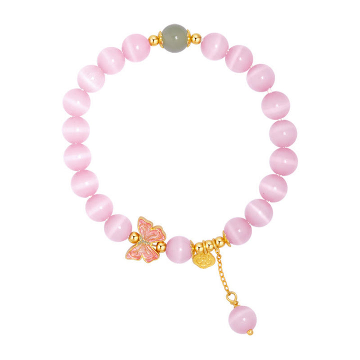 Bracciale della pace con ciondolo a forma di farfalla con occhio di gatto in argento sterling 925, giada Hetian e Buddha Stones