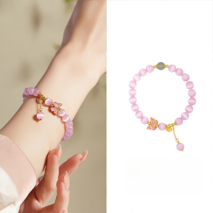 Bracciale della pace con ciondolo a forma di farfalla con occhio di gatto in argento sterling 925, giada Hetian e Buddha Stones