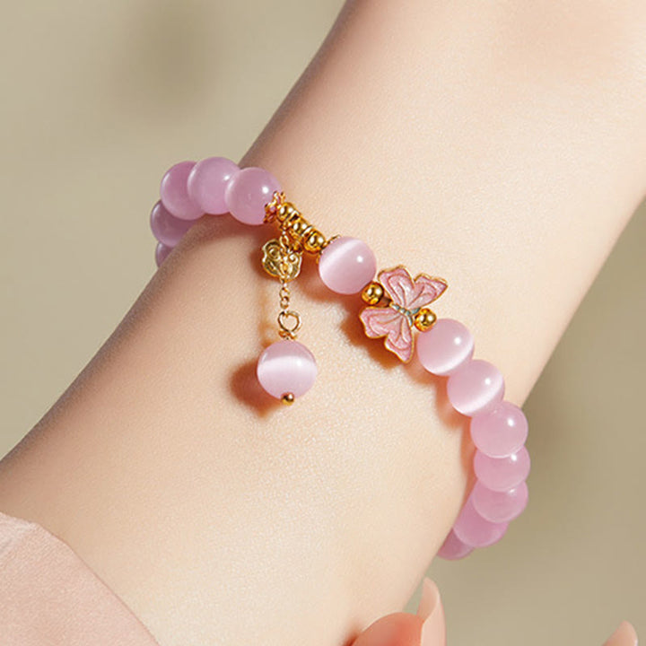 Bracciale della pace con ciondolo a forma di farfalla con occhio di gatto in argento sterling 925, giada Hetian e Buddha Stones