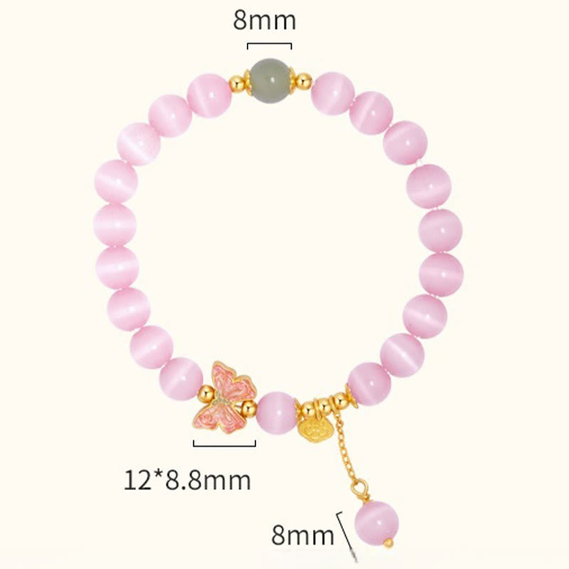 Bracciale della pace con ciondolo a forma di farfalla con occhio di gatto in argento sterling 925, giada Hetian e Buddha Stones