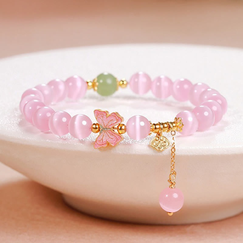 Bracciale della pace con ciondolo a forma di farfalla con occhio di gatto in argento sterling 925, giada Hetian e Buddha Stones - Occhio di gatto (Circonferenza del polso: 17-19 cm) - image 0