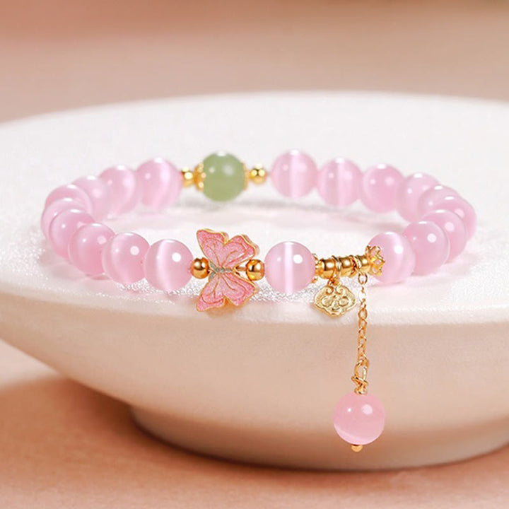 Bracciale della pace con ciondolo a forma di farfalla con occhio di gatto in argento sterling 925, giada Hetian e Buddha Stones - Occhio di gatto (Circonferenza del polso: 17-19 cm) - image 0