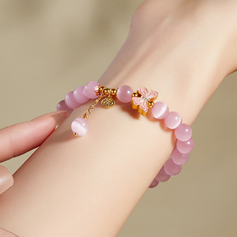 Bracciale della pace con ciondolo a forma di farfalla con occhio di gatto in argento sterling 925, giada Hetian e Buddha Stones