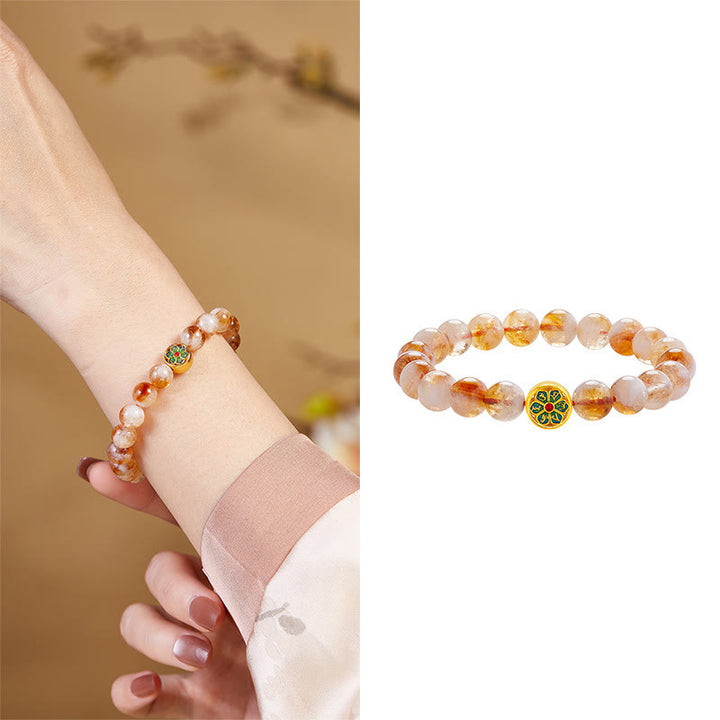 Bracciale di protezione Om Mani Padme Hum in argento sterling 999 con Buddha Stones e citrino