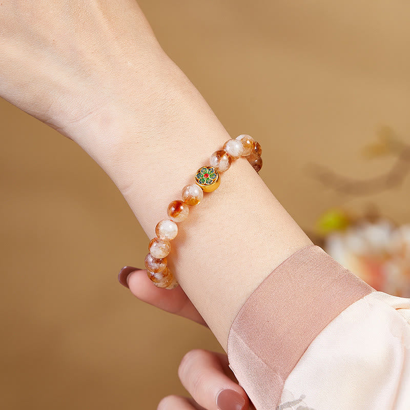 Bracciale di protezione Om Mani Padme Hum in argento sterling 999 con Buddha Stones e citrino