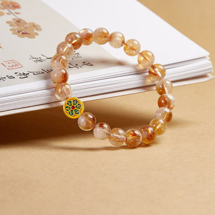 Bracciale di protezione Om Mani Padme Hum in argento sterling 999 con Buddha Stones e citrino