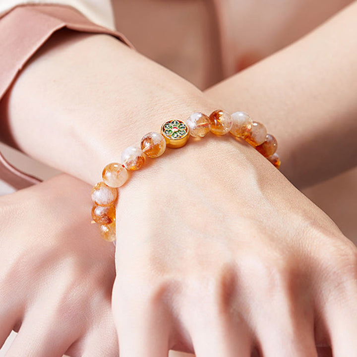 Bracciale di protezione Om Mani Padme Hum in argento sterling 999 con Buddha Stones e citrino