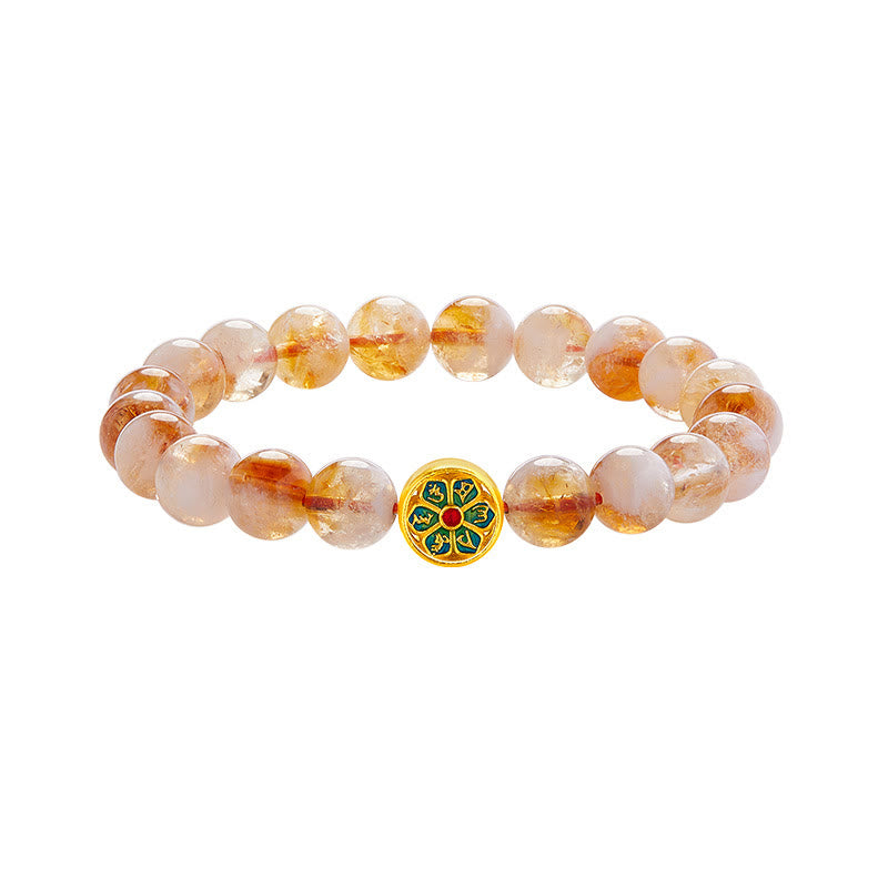 Bracciale di protezione Om Mani Padme Hum in argento sterling 999 con Buddha Stones e citrino