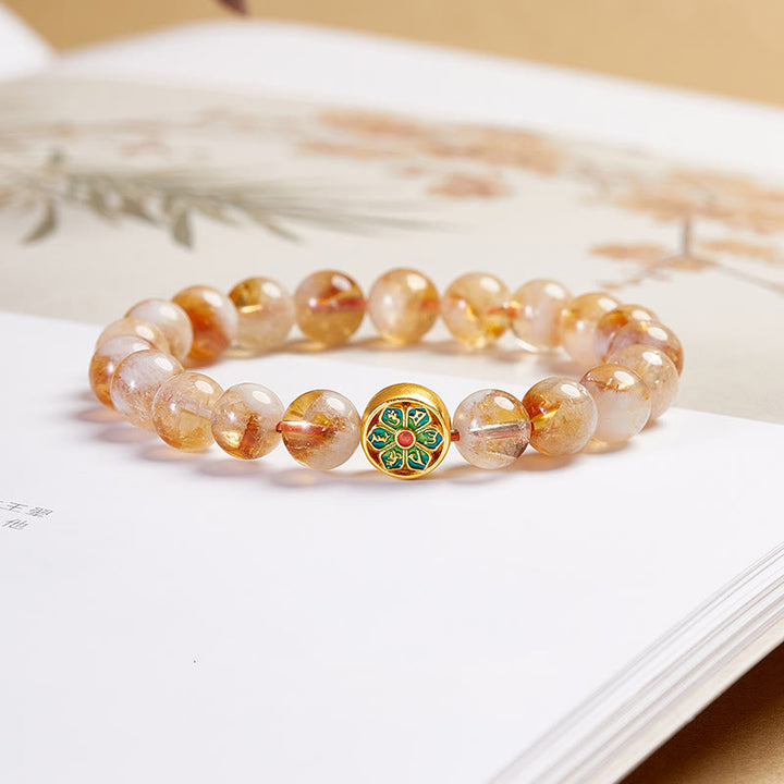 Bracciale di protezione Om Mani Padme Hum in argento sterling 999 con Buddha Stones e citrino