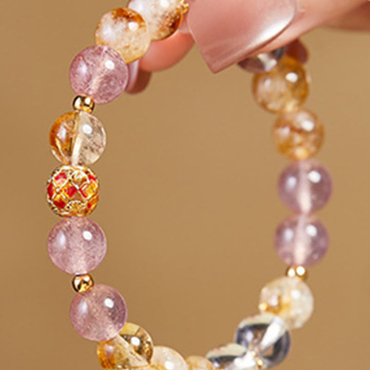 Bracciale di protezione in argento sterling 999 con quarzo citrino e cristallo bianco di fragola Buddha Stones