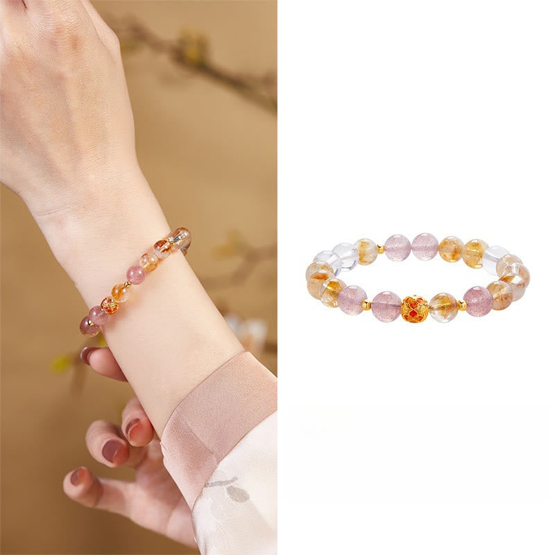 Bracciale di protezione in argento sterling 999 con quarzo citrino e cristallo bianco di fragola Buddha Stones