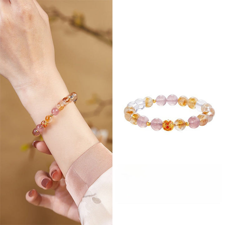 Bracciale di protezione in argento sterling 999 con quarzo citrino e cristallo bianco di fragola Buddha Stones