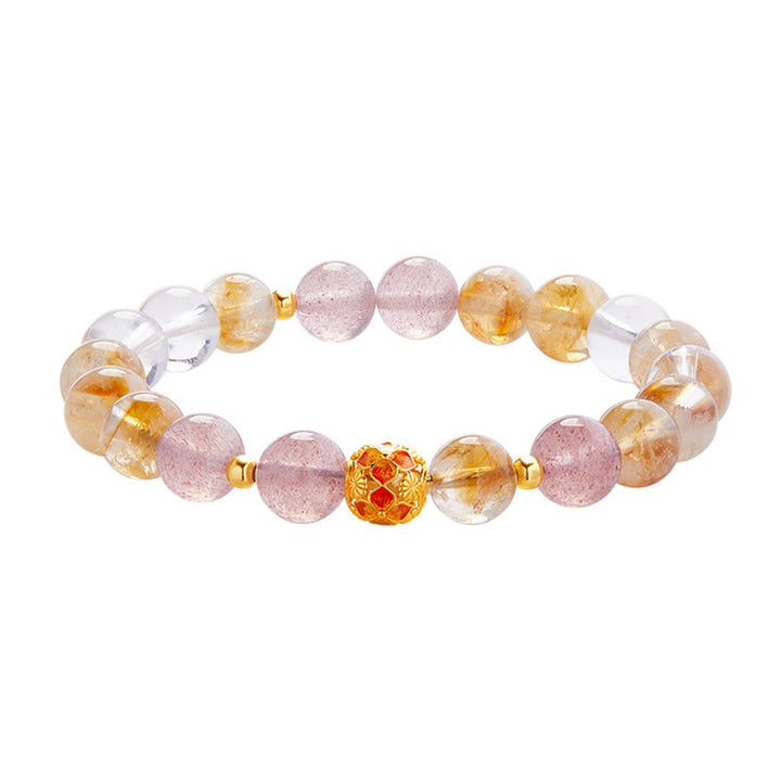 Bracciale di protezione in argento sterling 999 con quarzo citrino e cristallo bianco di fragola Buddha Stones