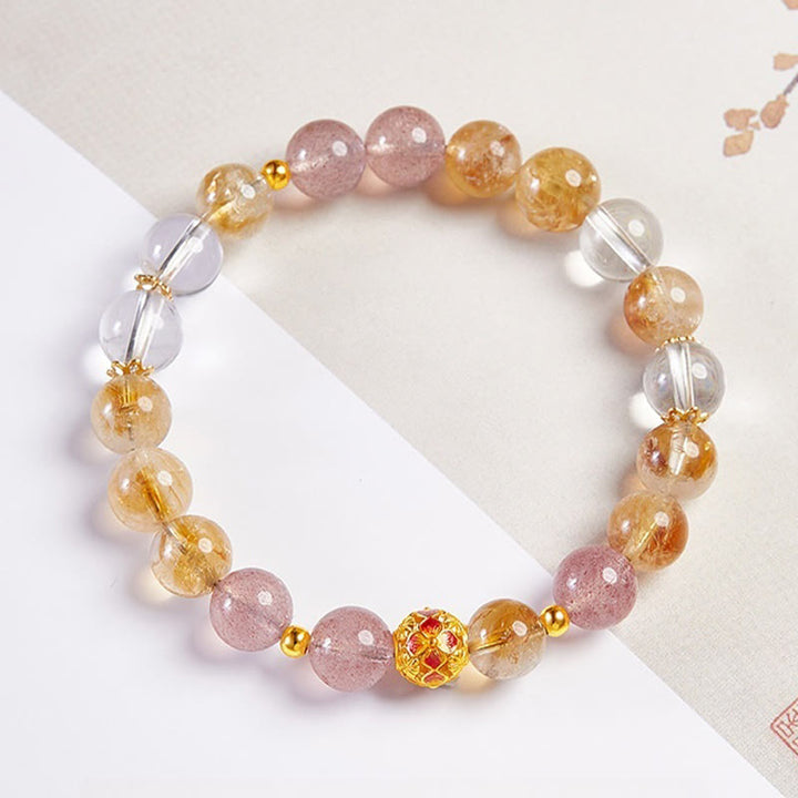 Bracciale di protezione in argento sterling 999 con quarzo citrino e cristallo bianco di fragola Buddha Stones