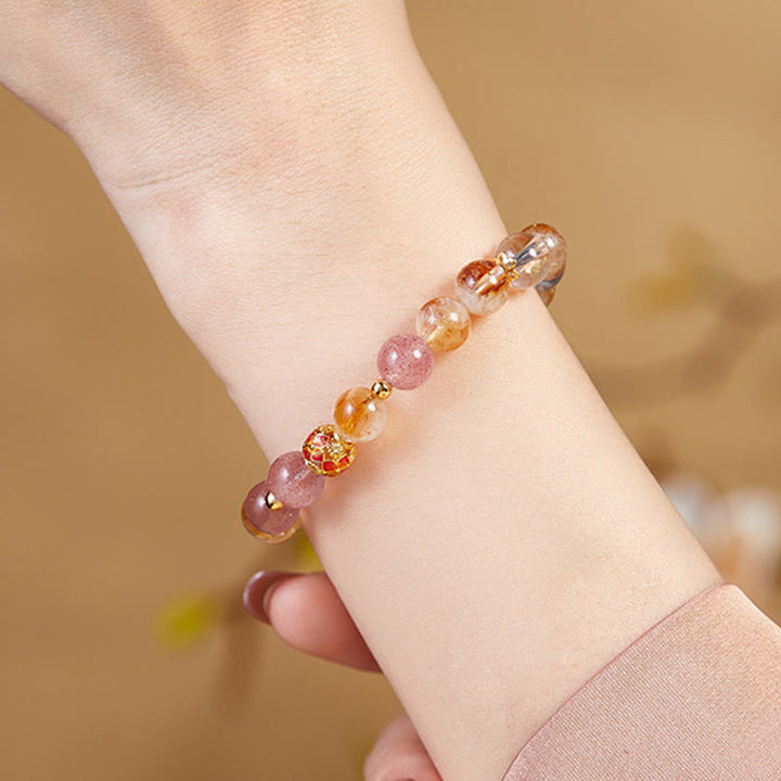 Bracciale di protezione in argento sterling 999 con quarzo citrino e cristallo bianco di fragola Buddha Stones