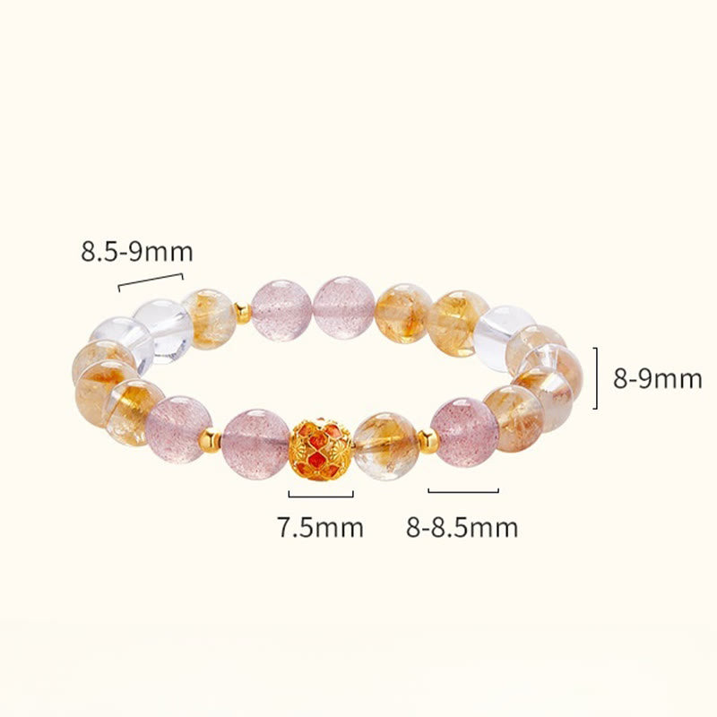Bracciale di protezione in argento sterling 999 con quarzo citrino e cristallo bianco di fragola Buddha Stones
