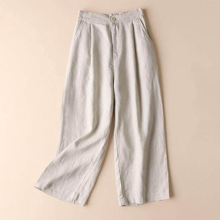 Pantaloni larghi da donna in cotone e lino con tasche, tinta unita, con coulisse, lunghezza 7-8, Buddha Stones Commute