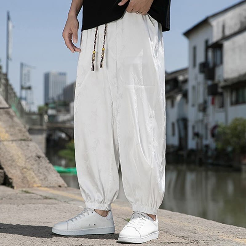 Pantaloni da uomo in cotone con coulisse e tasche, modello Buddha Stones Summer Ice Silk Jacquard Bamboo